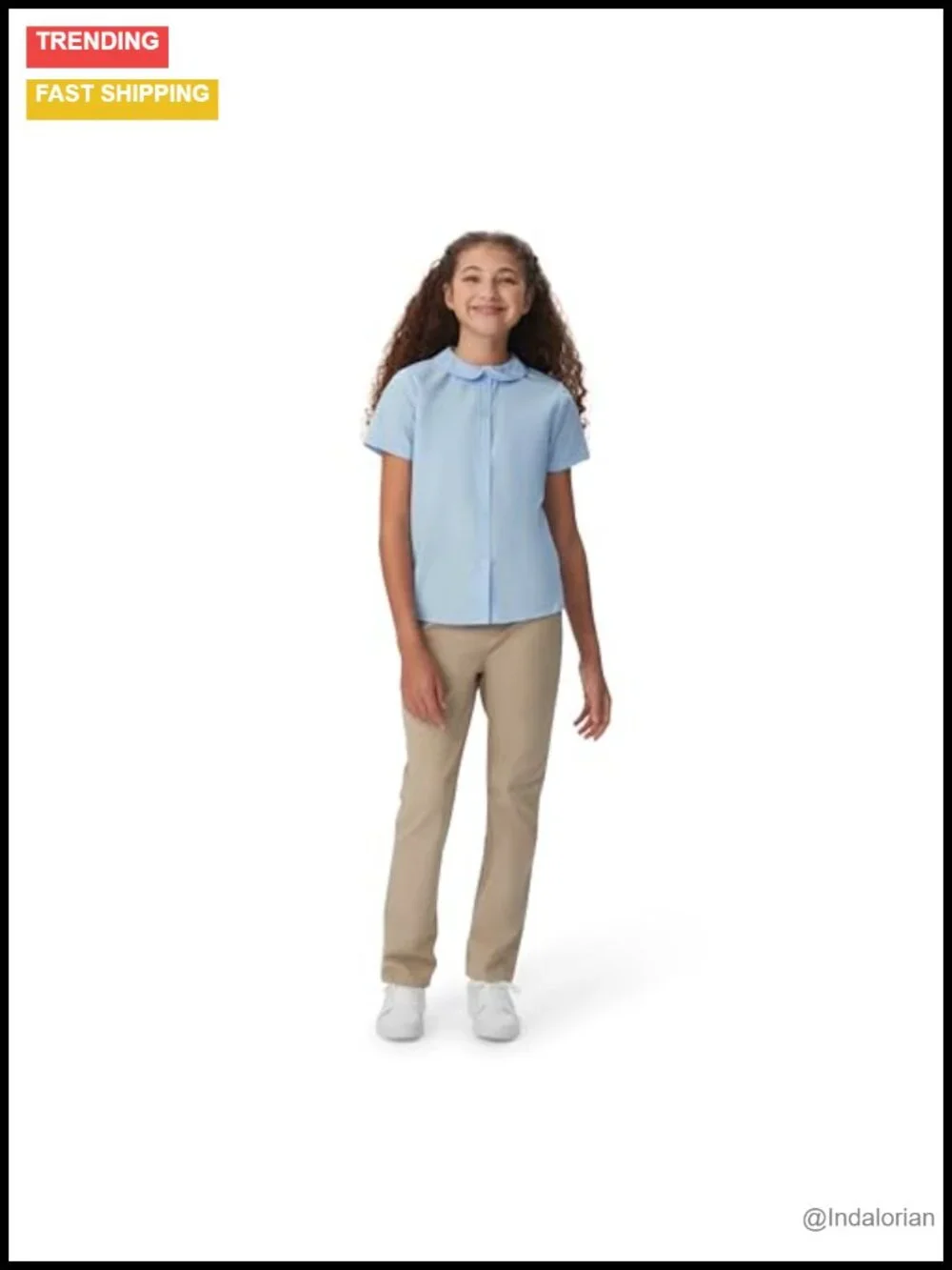 Peter Pan Collar Short Sleeve Blouse - Cotton Blend Poplin, School Uniform